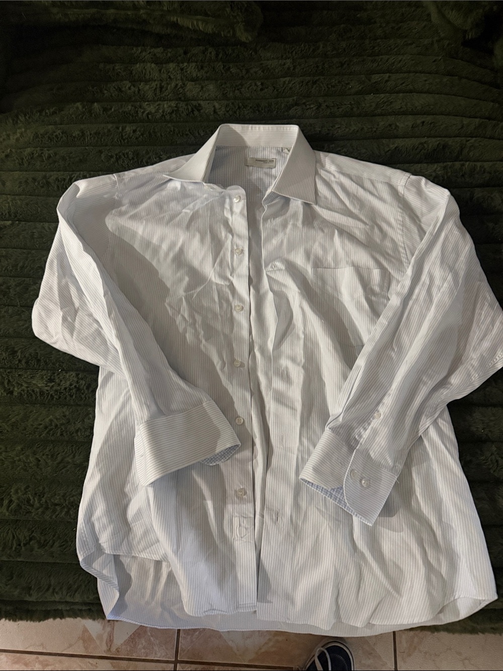Men's Light Blue Pinstripe Dress Shirt — Classic Spread Collar 16 32/33